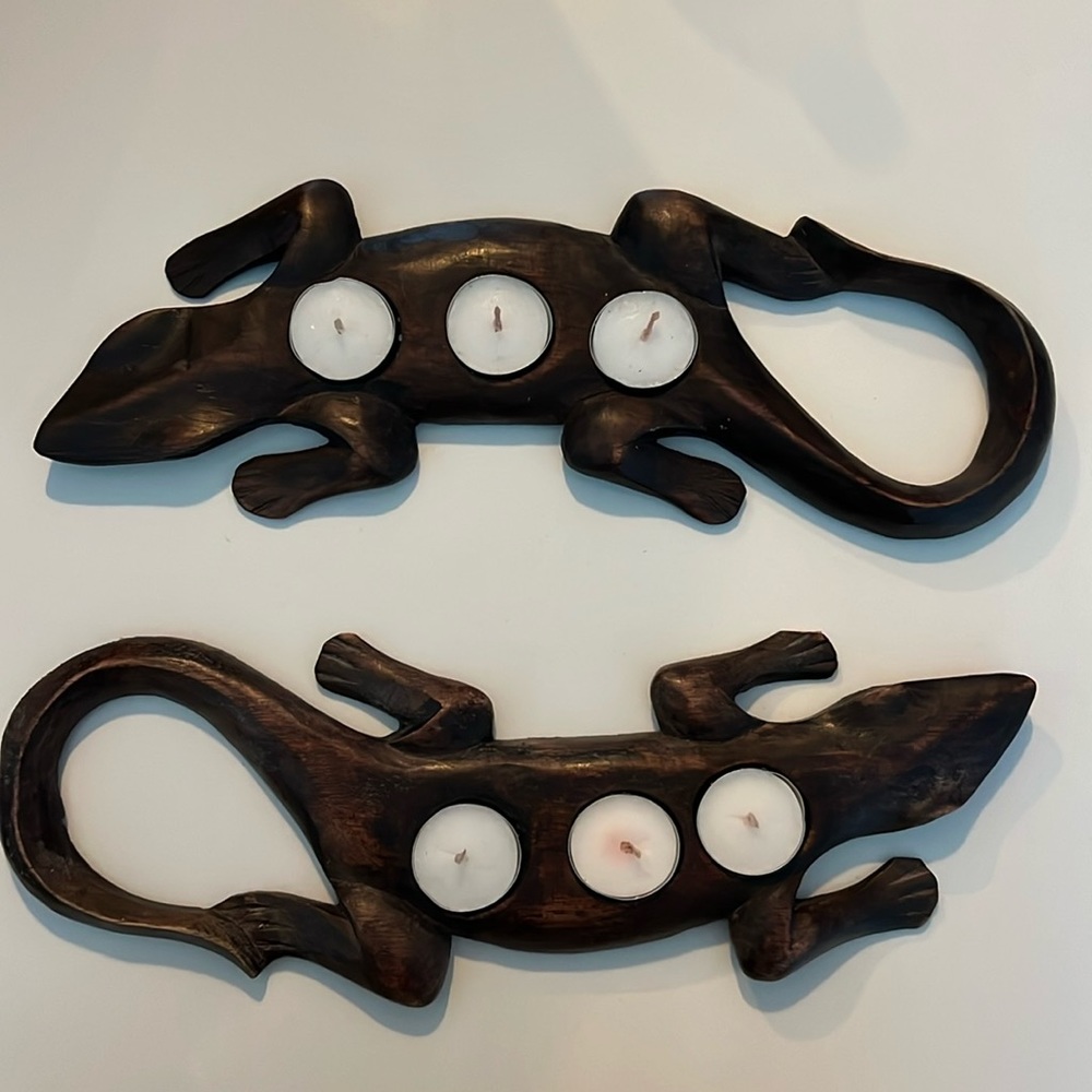 Wooden Lizard Tea Light holder